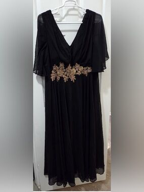 Black Evening Dress with Gold Embellished Waist
